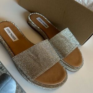 Steve Madden Silver Crystal Slide Sandals